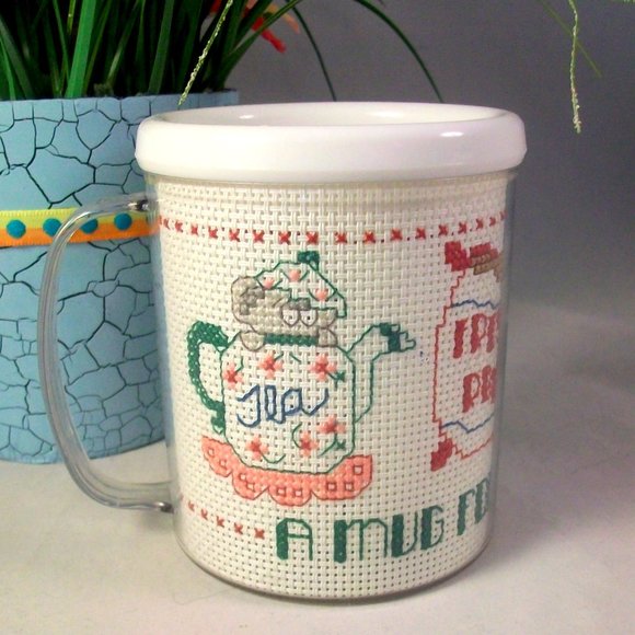 Handmade Cross Stitch Mug Coffee Tea Soup Hot Chocolate - Picture 1 of 4